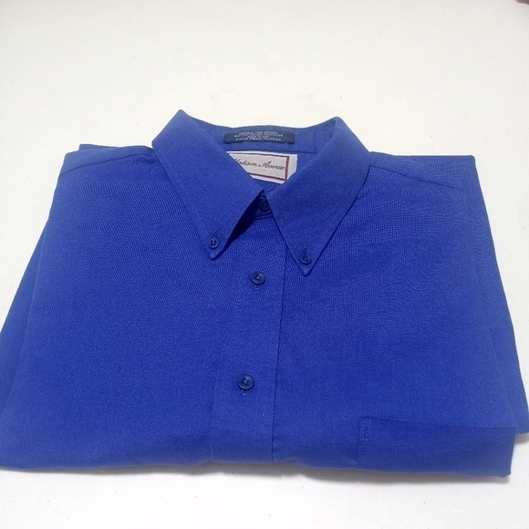 Madison Avenue Men's Button Up Short Sleeve Shirt Royal Blue Made in Size 17 1/2 - Picture 8 of 9
